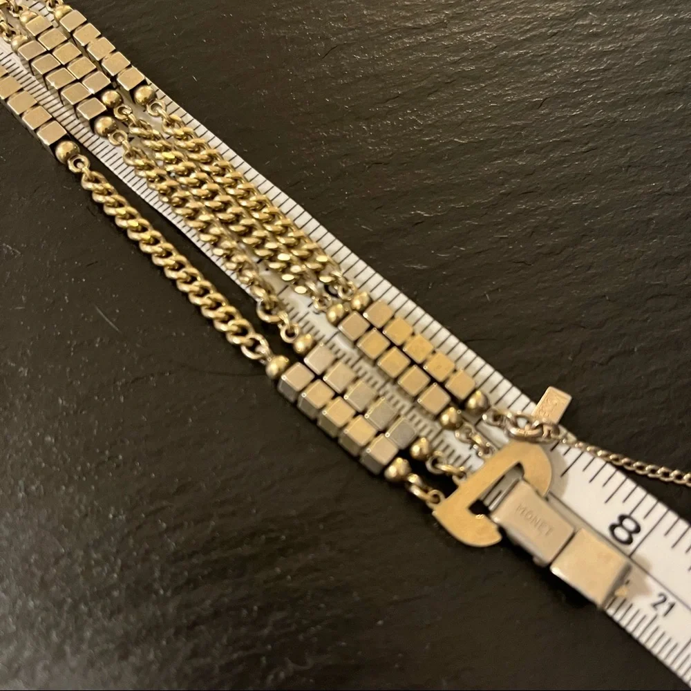Vintage Monet Gold Tone MultiStrand Geometric Signed Clasp Bracelet